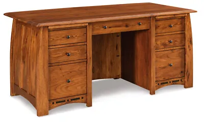 IN STOCK- Amish Executive Computer Desk Solid Wood Files Inlay Boulder Creek 65  • $3099