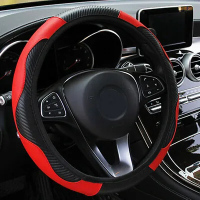 £5.81 • Buy Red Car Microfiber Leather Steering Wheel Cover 15''/38cm Universal Accessories