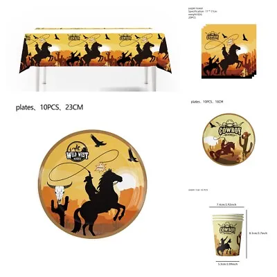 Tablewear Set W/ Plates Cups Napkins Tablecloth For Western Cowboy Themed Party • £20.83