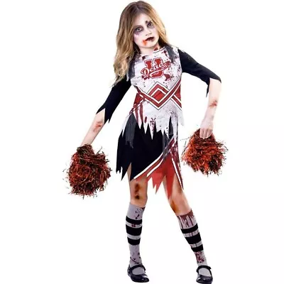 Child Zombie Cheerleader Fancy Dress Costume Kids Halloween High School 12-14y • £14.99