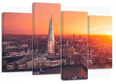 London Skyline - Orange Sunset UK. Modern Wall Art Framed Split Canvas Prints • £39.99