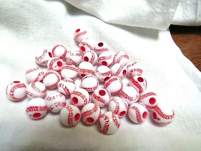 Lot 36 Plastic Baseball Beads White With Red Unused • $14.99