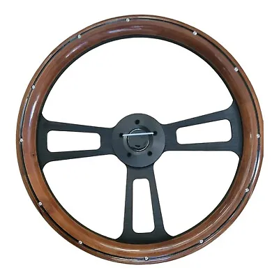 18  Wood Steering Wheel Black 3 Spoke Freightliner Kenworth Peterbilt Volvo • $109.99