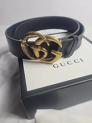 Gucci Belt Leather With Double G Buckle With Snake 458949 CVE0T 80-32 Black  • $429.99