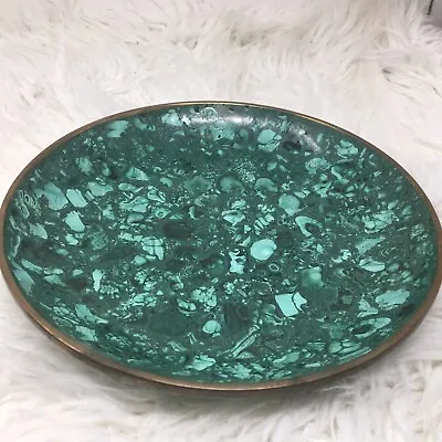 African Congo Carved Malachite Bowl Brass Rim 12.25” 5lb 8oz Green Crystal Large • $187.49