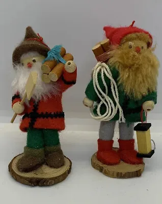 $15 • Buy Vintage Nutcracker Hanging Ornaments Lot Of 2 Bearded Felt Wood Lumberjack