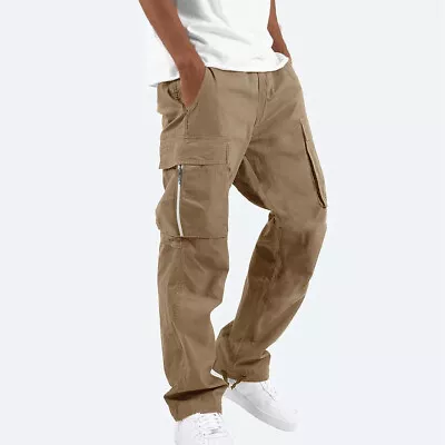 Mens Combat Cargo Pants Joggers Wide Leg Casual Work Trousers Tracksuit Bottoms • $25.79