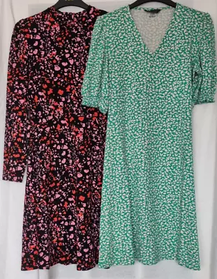 Marks And Spencer Black/ Pink Or Green Jersey Feel Fit And Flare Dress Size 6-20 • £8.50