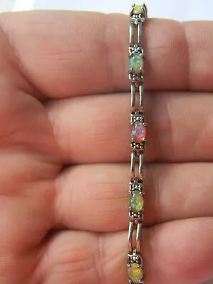 Vintage FAS 925 Sterling Silver Oval Ethiopian Opal Tennis Bracelet 7.25  • $149.99