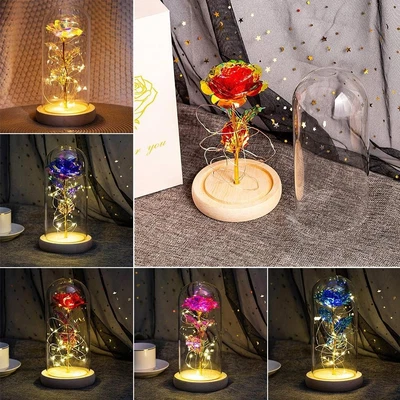 $19.95 • Buy In Glass Dome Artificial Rose Flowers Valentines Day Gift LED Light Up Rose