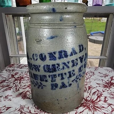 Antique Salt Glazed Stoneware  A. CONRAD * NEW GENEVA PA.  Sealer Crock • $189