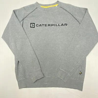 Caterpillar Sweater Mens Large Heather Gray Pullover Spellout  Cotton Poly CAT • $7.58
