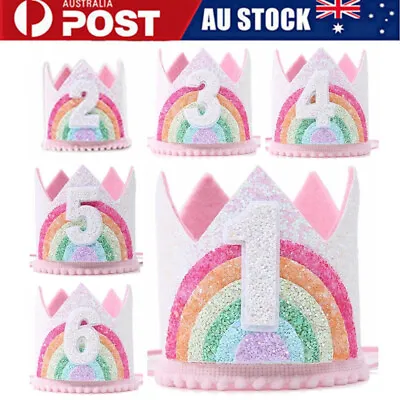 Rainbow Theme Birthday Party Crown 1st 2nd 3rd Happy Birthday Party Decor Hat  • $12.89