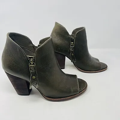 MIA Womens Size 8M Casey Leather Peep Toe Ankle Bootie Green Zipper Closure S4 • $19.99