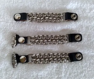 Double Metal Chain Leather Vest Extenders 5  Snap On Set Of 3 Biker • $12.79