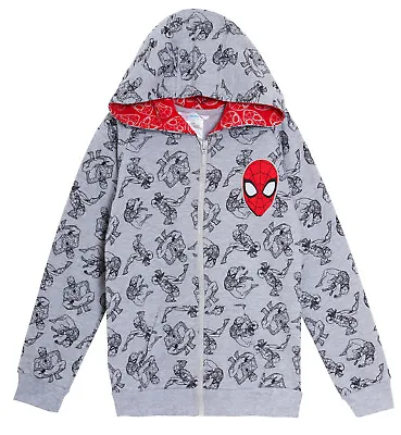 Boys Spiderman Hooded Jacket Kids Marvel Avengers Full Zip Hoodie Hoody Size • £12.95