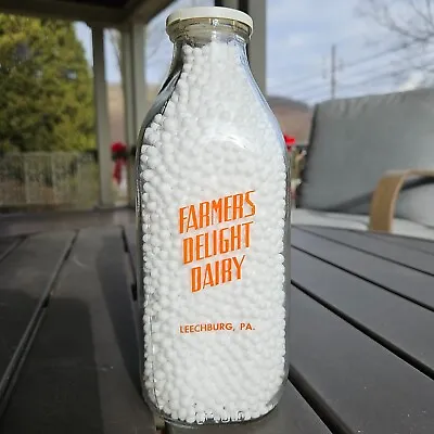 Vintage Pyro Quart Milk Bottle Farmers Delight Dairy Leechburg PA Clarified NICE • $27.50