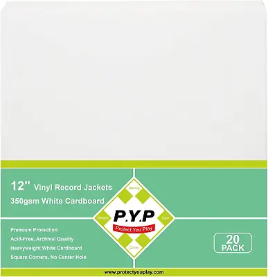 20Ct 12-Inch LP Vinyl-Record Jackets - 350Gsm White Cardboard Record Covers Bl • $36.81