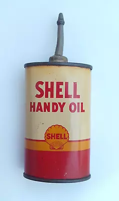 VINTAGE SHELL HANDY OIL 3 OZ. TIN OILER CAN W LEAD TOP SPOUT & CAP • $39.99