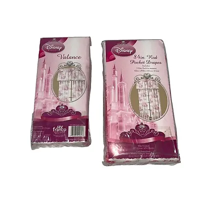 £38.89 • Buy Disney Princess Curtain Set Valance & 84 Inch Rod Pocket Drapes NWT White Pink