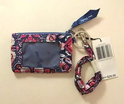 NWT Vera Bradley Zip ID Case + Lanyard Combo In Magenta Medallion Cotton Purple • $14.99