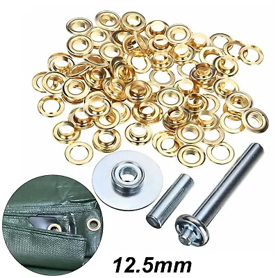 50pcs Metal Eyelets With Installation Tool Kit 12.5mm Grommets Tent Tarp Repair • £10.49