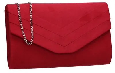 Womens Faux Suede Envelope Ladies Evening Party Prom Smart Jane Clutch Bag • £18.99