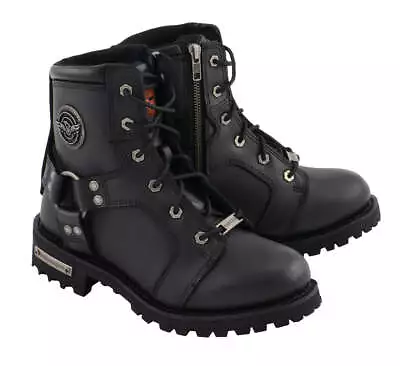 Milwaukee Leather Women’s 8” Harness Boot W/ Front Lace & Side Zip Entry MBL9302 • $119.99