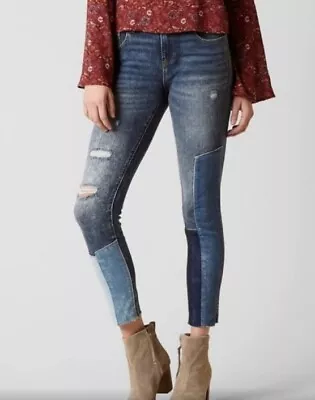 Miss Me Jeans Distressed Skinny Ankle Patchwork Patch Mid Rise Size 28 • $7.14