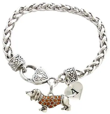 Custom Dachshund Weenie Dog Silver Bracelet Jewelry Choose Initial Family Charms • $22.49