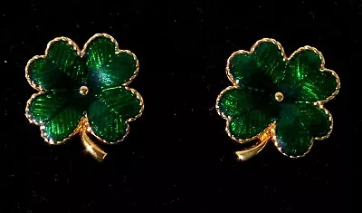 IRISH St Patrick's 4 Leaf LUCKY Clover Green Earrings   VTG 1992  Avon • $12.50