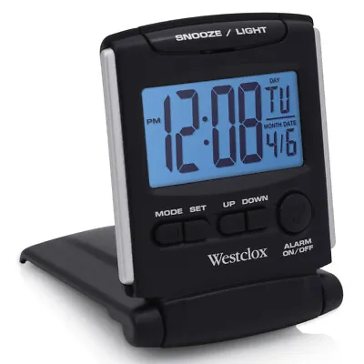 Westclox Folding Travel Alarm Clock Digital LCD Battery Operated 72028 Black • $12.95