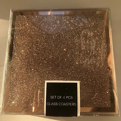 £9.99 • Buy Rose Gold Range Sparkly Glass Coasters & Placemat Set Of 4 Glamorous Bling Home