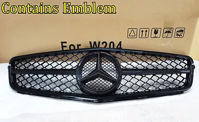 Grille Grill W/Emblem For Mercedes Benz W204 C250 C300 C350 2008-2013 Hood Black • $85.99