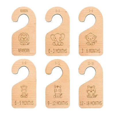 Baby Safari Wardrobe Dividers Set Of 6 Engraved 0-18 Months Wooden Dividers Baby • £12.99
