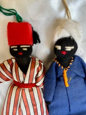 6  Turkish Or Moroccan Dolls Man & Woman Handmade Red Fez Blk Fabric & Yarn Rare • $10.40