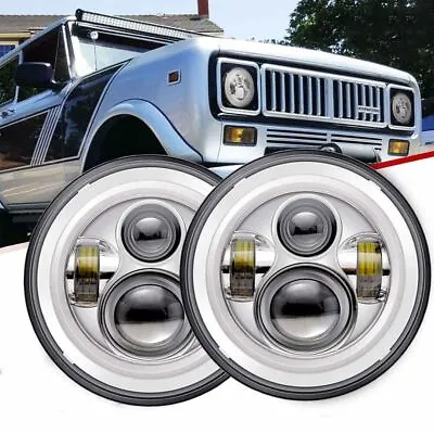 2x 7 60W Dual Beam LED Headlight DRL Chrome Fit For International Scout II 73-80 • $93.59