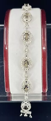 Vintage Sterling Silver 925 Designer DL Signed Smokey Topaz 8” Bracelet 12.1g • $0.96
