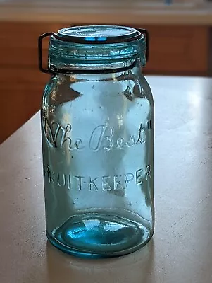 Quart Light Ball Blue Ground Lip Best Fruit Keeper Mason Fruit Jar • $175