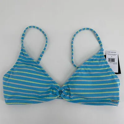 Volcom Juniors' Next In Line Striped Bikini Top Women's Swimsuit Color Blue  L • $3.39