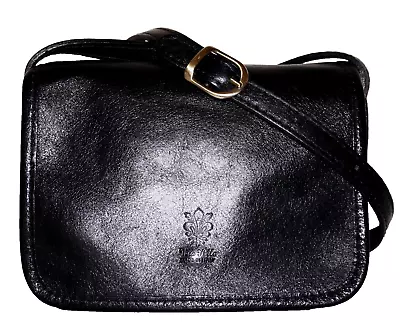 VERA PELLE Small Black Leather Mini Crossbody Shoulder Bag ITALY • $39.99