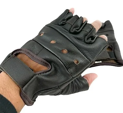 Red Black White Brown Leather Fingerless Gloves Bikers Weight Trainer Driver • $8.99