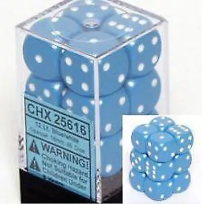 Chessex Dice D6 Sets Opaque Light Blue W/ White 16mm Six Sided 12 Die CHX 25616 • $6.94