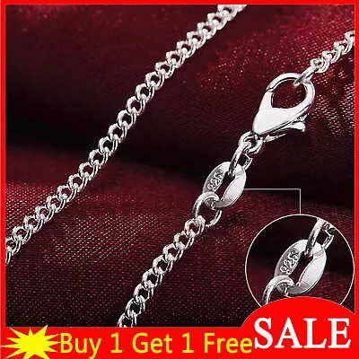 Genuine 925 Sterling Silver Curb Chain Necklace Lobster Clasp 74000+sold Inch • £3.32