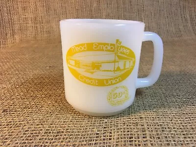 Vintage “Mead Employee Credit Union” White Glasbake Milk Glass Coffee Cup/Mug • $24