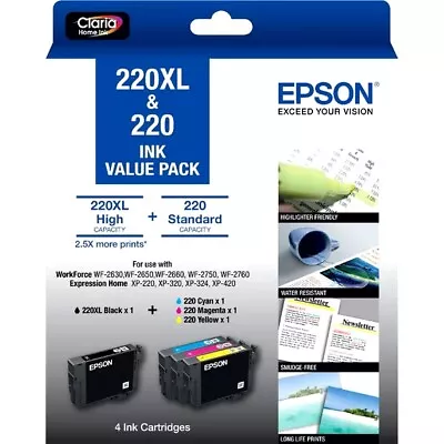 Epson 220XL 5-ink Value Pack For WF2630WF2650WF2660Home XP220 - Genuine • $99.99