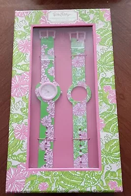 LILLY PULITZER INTERCHANGEABLE WATCH SET PINK FLOWERS GREEN FISH Sea Life • $22.99