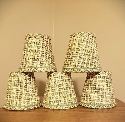 Chandelier Mini Lamp Shades:  Set Of 5:  Basket Weave Print;  Tikki  By Waverly • $42