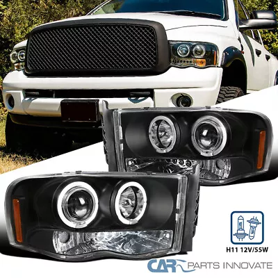 For 02-05 Dodge Ram 1500 2500 3500 Pickup LED Halo Projector Headlights Black • $125.95