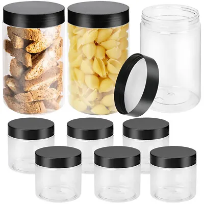 9pcs 27oz & 8oz Plastic Jar Food Storage Container With Lids Wide-mouth Jars Lot • $12.99